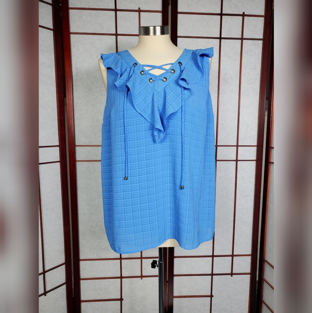 Tie-Front Ruffled Sleeveless Top